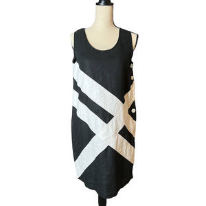 Mureli Collection Linen Dress in Black with White Stripes Size Small